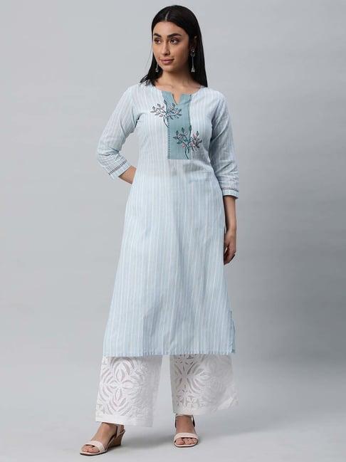 kami kubi blue striped straight kurta