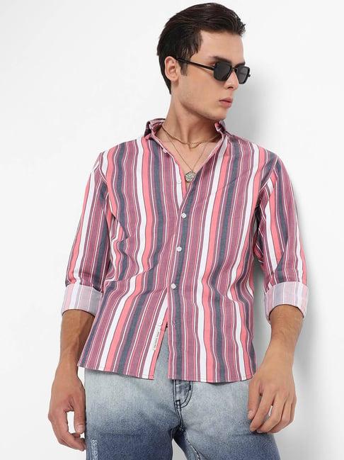 campus sutra multicolored regular fit striped shirt