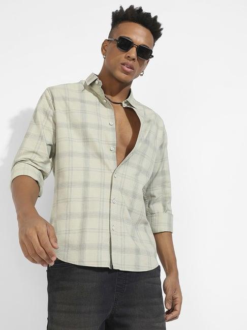 campus sutra sage green regular fit checks shirt