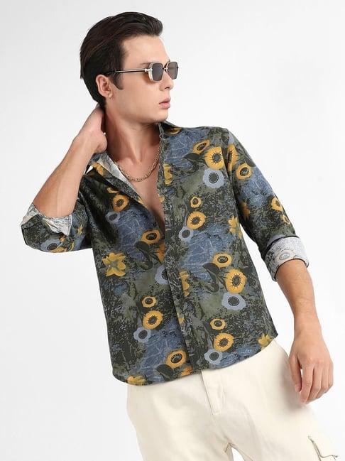 campus sutra multicolored cotton regular fit floral print shirt