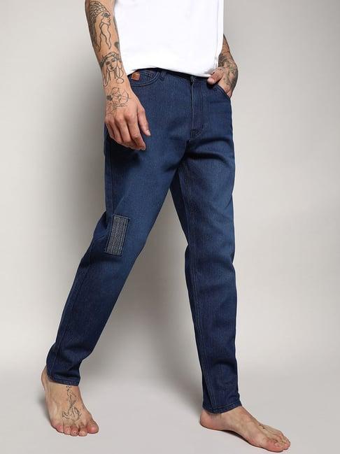 campus sutra denim blue regular fit self pattern jeans