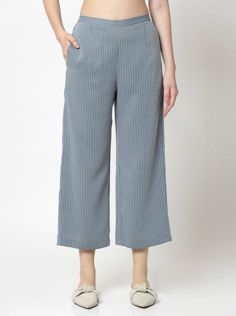 office & you blue striped regular fit mid rise palazzos