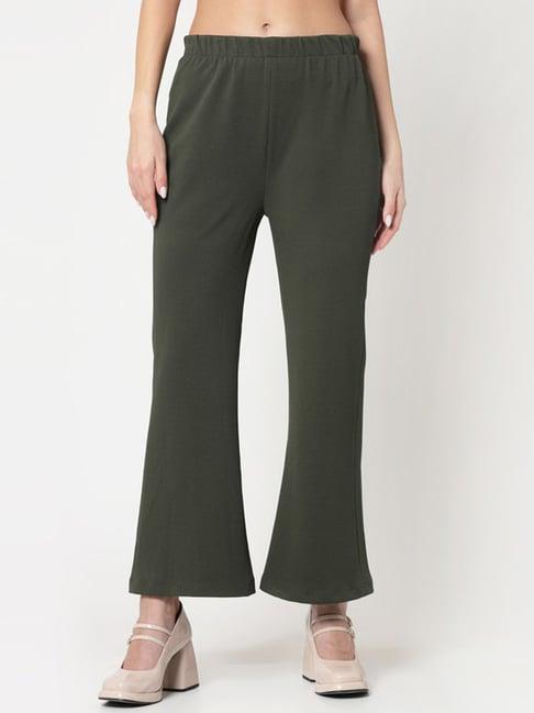 office & you olive regular fit mid rise trousers