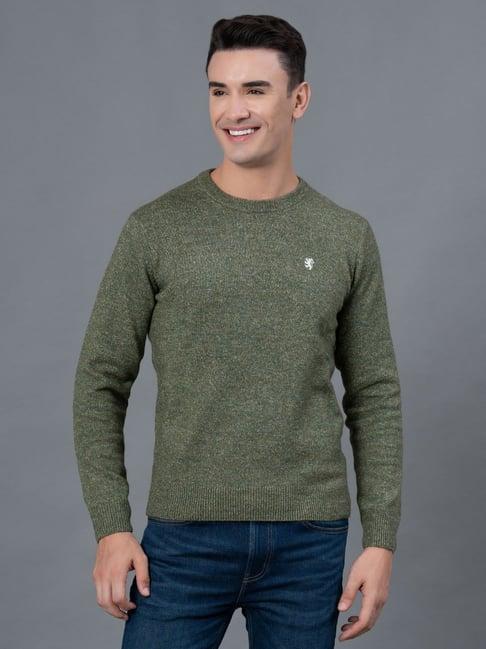 red tape olive regular fit round neck sweater