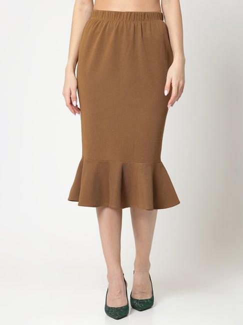 office & you mustard a-line midi skirt