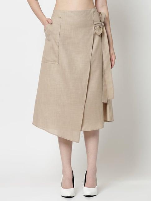 office & you light beige wrap midi skirt