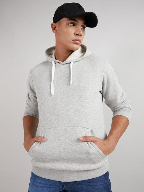 campus sutra grey cotton regular fit hooded sweatshirt