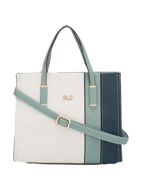 globus sage green color block medium handbag