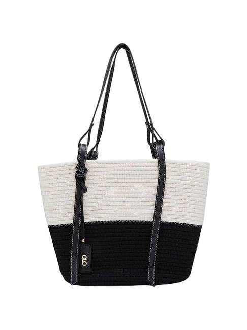 globus black & white textured medium tote handbag