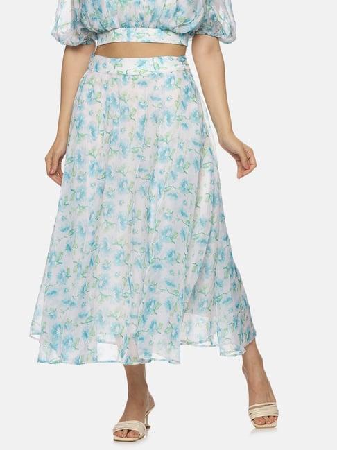 isu white floral print a line maxi skirt