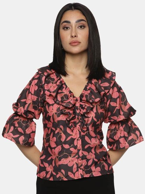 isu black floral print top