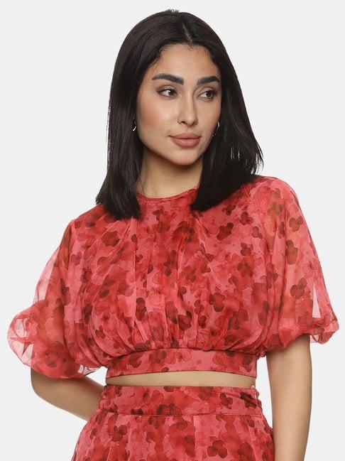 isu red floral print crop top