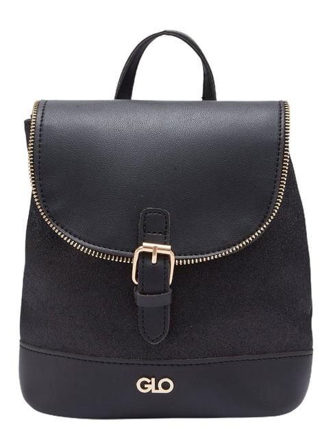 globus women black textured vegan leather backpack