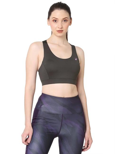 asics cross back strapped grey sports bra