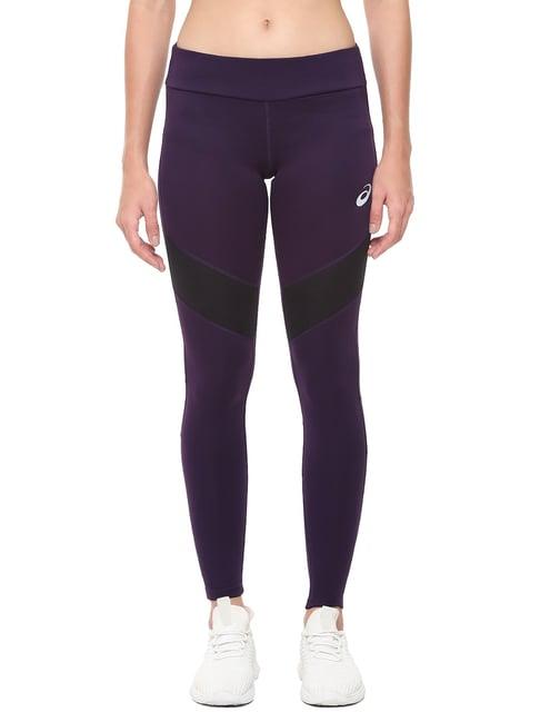 asics mesh panel purple & black tights