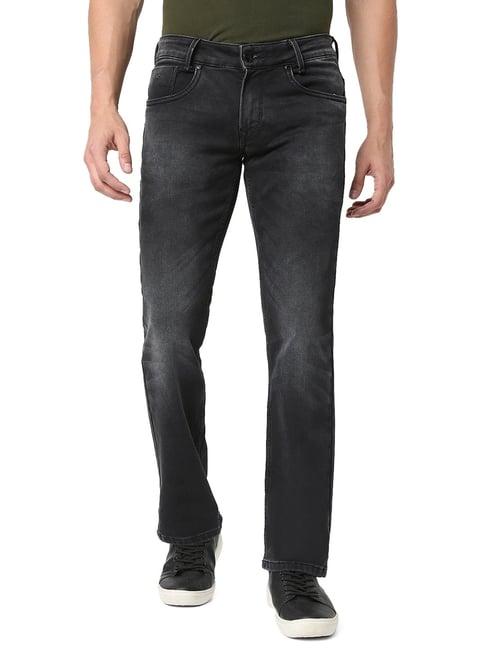 mufti stone black lightly washed regular fit jeans