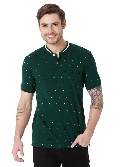 mufti bottle green slim fit printed cotton t-shirt