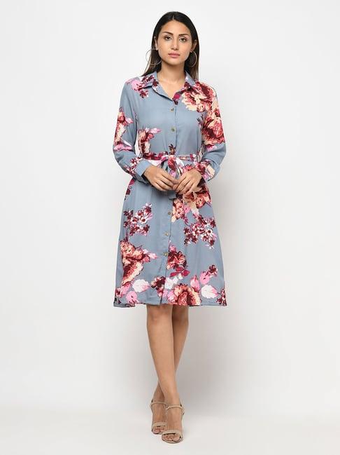 purple state grey floral print shirt dress