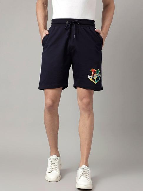 free authority navy regular fit harry potter print shorts