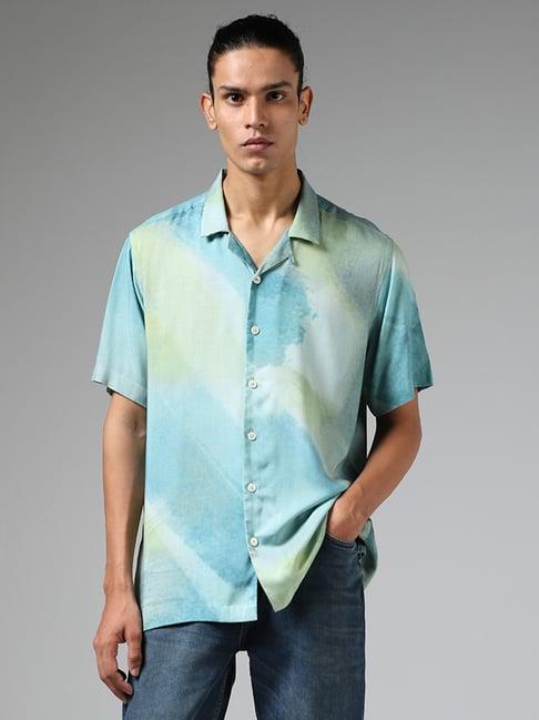 nuon by westside blue & green tie-dye relaxed fit shirt