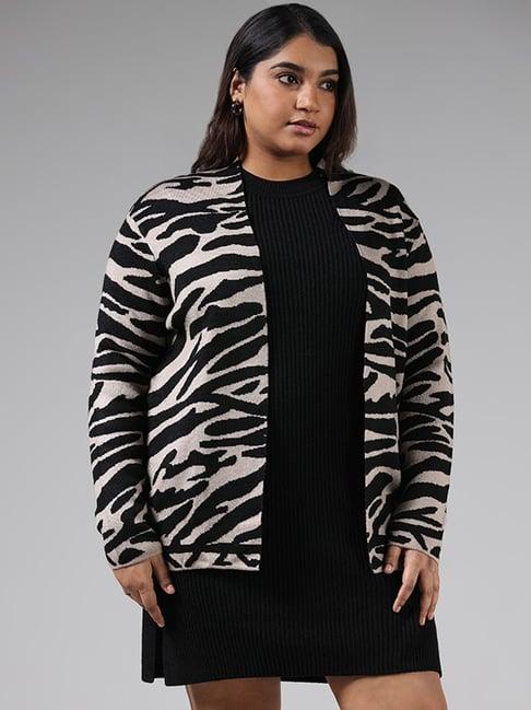 gia by westside black & beige animal printed cardigan