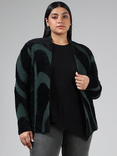 gia by westside black & green open front abstract printed shrug