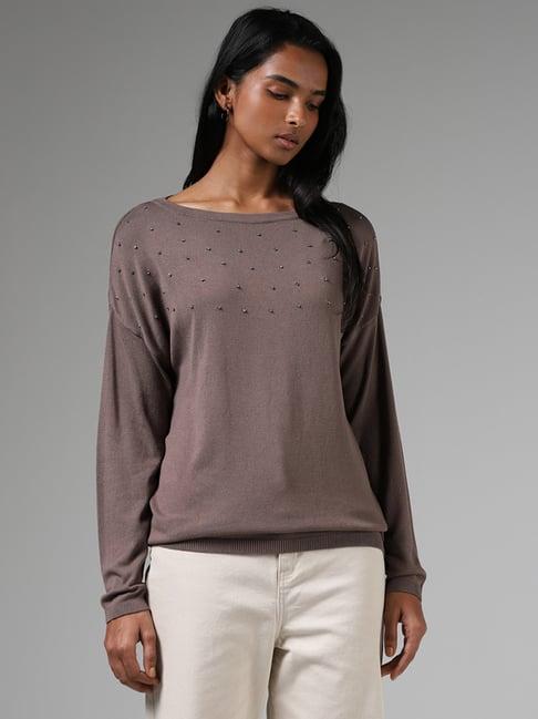 lov by westside desert brown diamante sweater