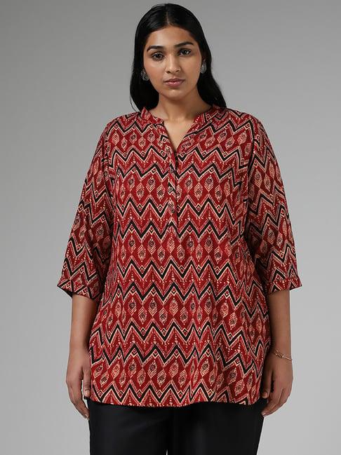 diza by westside brick red peacock feather chevron printed kurti