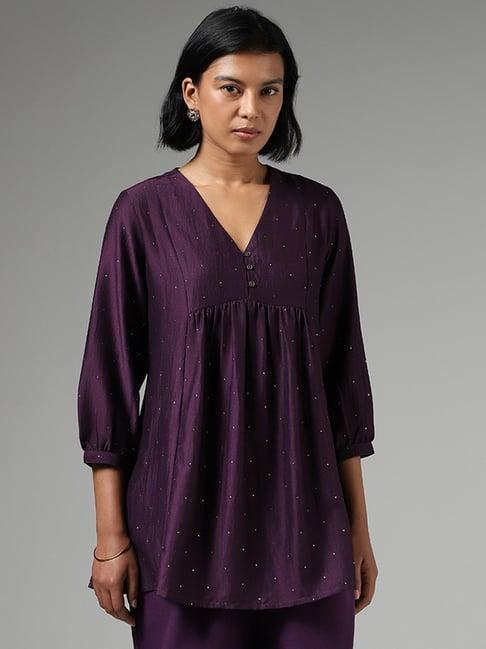 utsa by westside diamante embellished purple kurti