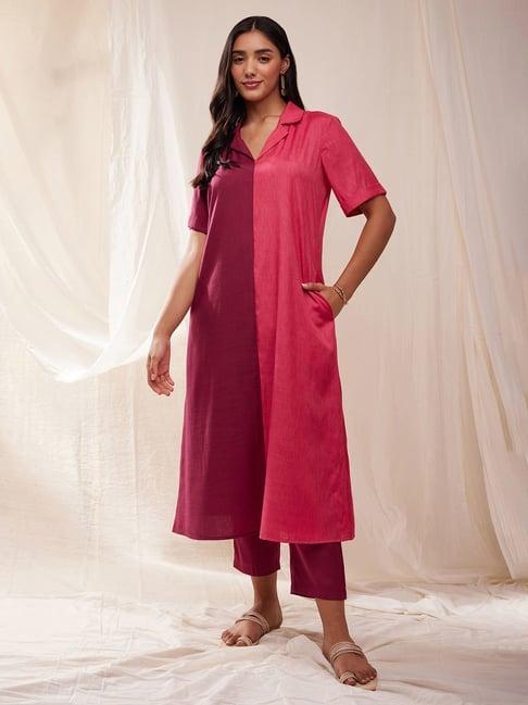 pink fort pink color-block kurta