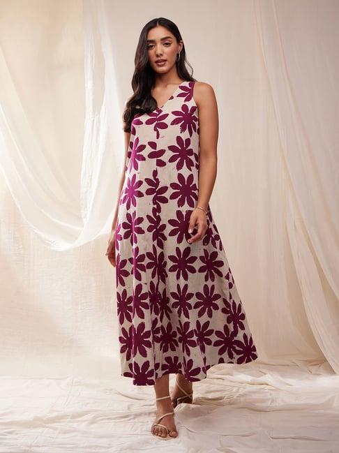 pink fort cream printed maxi dress