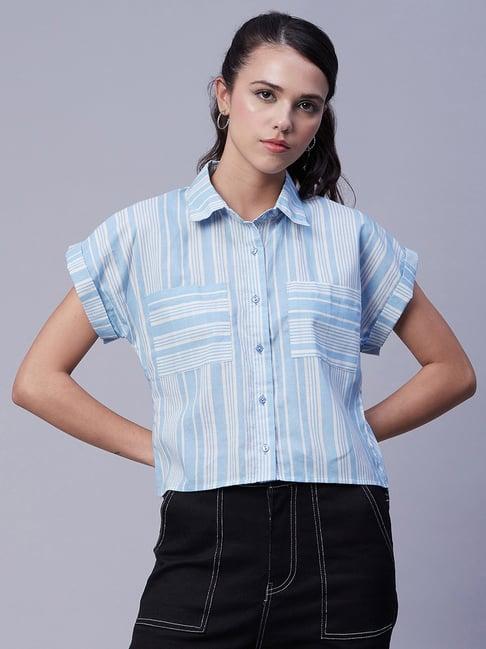 moomaya light blue cotton striped shirt