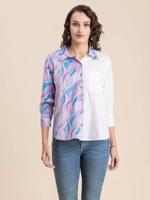 moomaya lavender cotton printed shirt