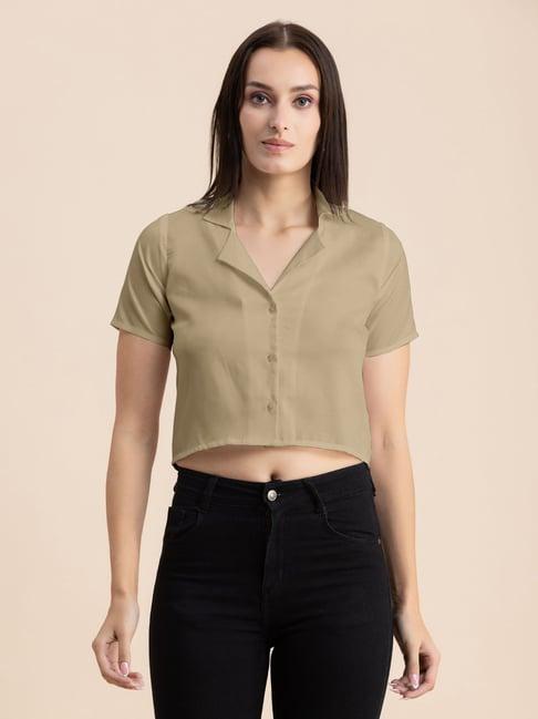 moomaya beige regular fit cropped shirt