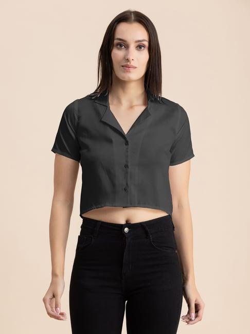 moomaya dark grey regular fit cropped shirt