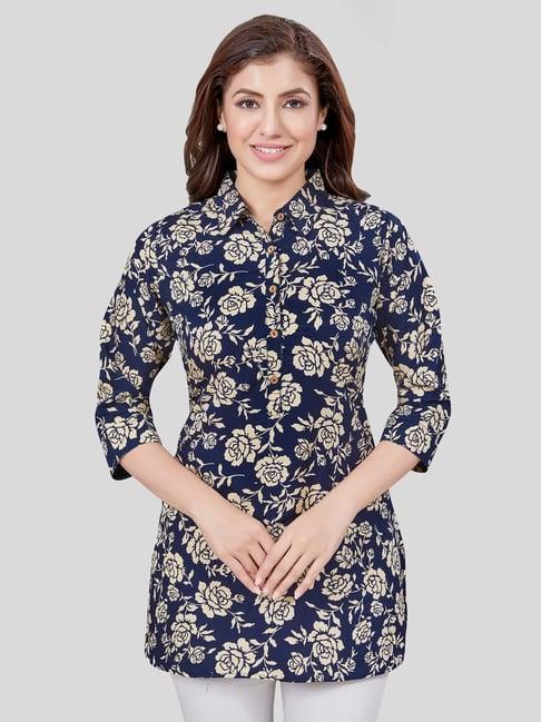 saree swarg navy printed a line kurti