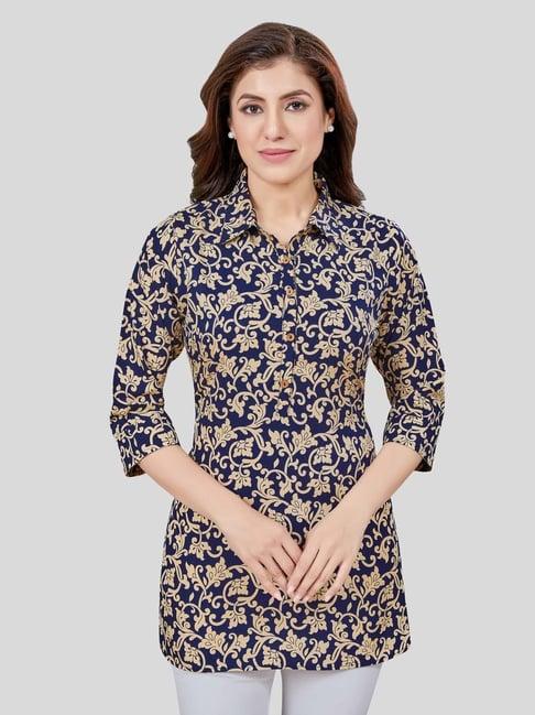 saree swarg navy printed a line kurti