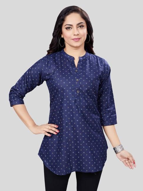 saree swarg blue printed a line kurti