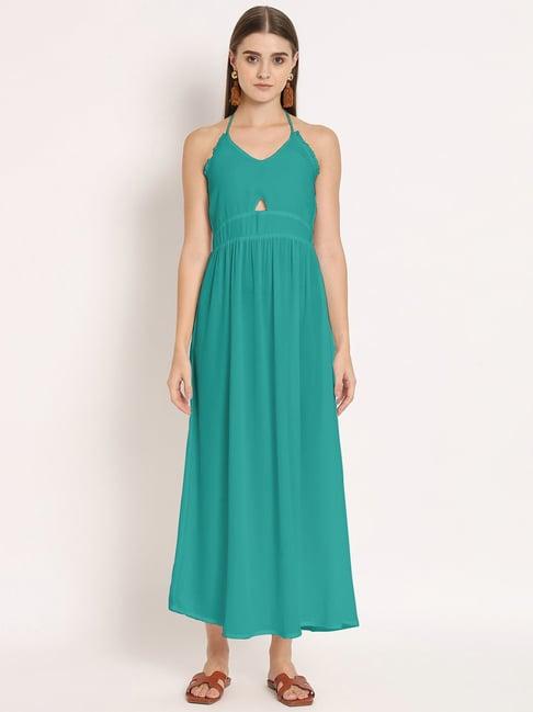 moomaya teal regular fit maxi dress