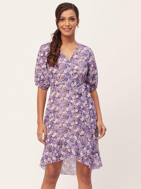 moomaya lavender floral print wrap dress