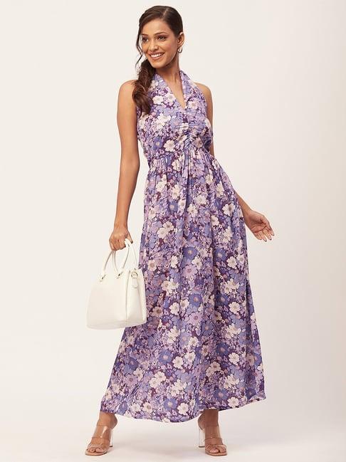 moomaya lavender floral print maxi dress