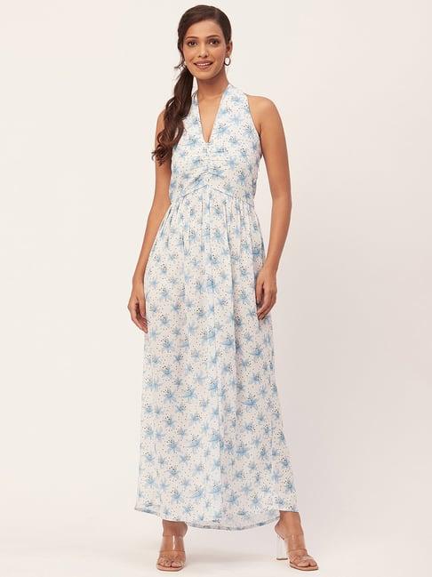 moomaya white & blue floral print maxi dress