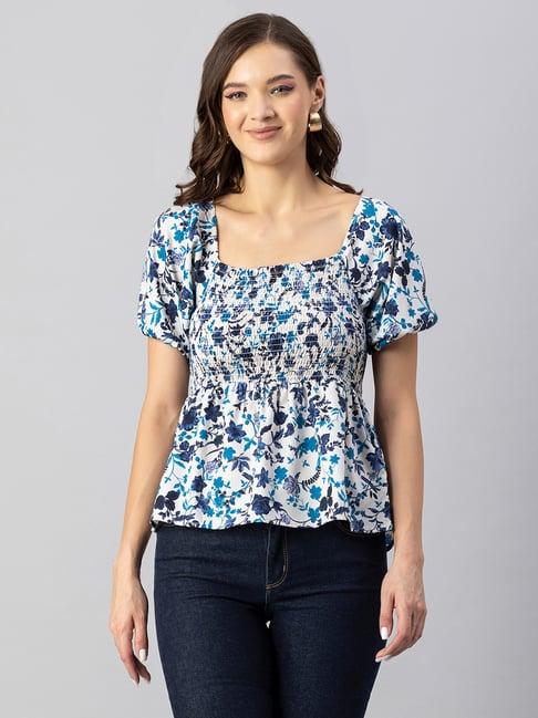 moomaya multicolor floral print peplum top