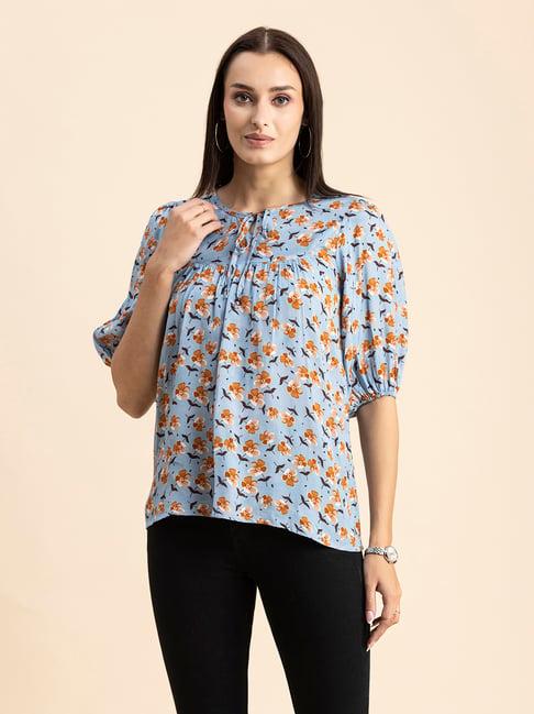 moomaya light blue floral print top