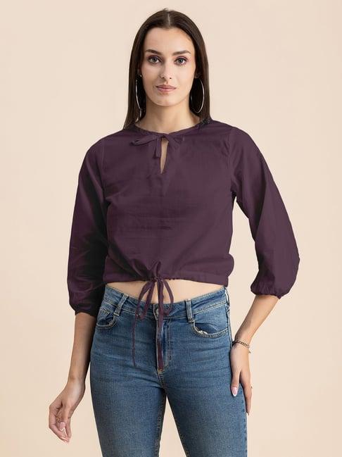 moomaya dark purple cotton regular fit crop top