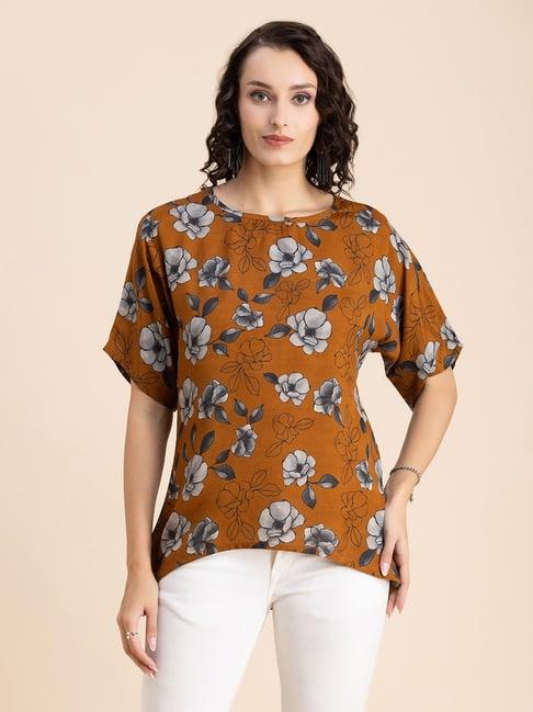 moomaya rust floral print top