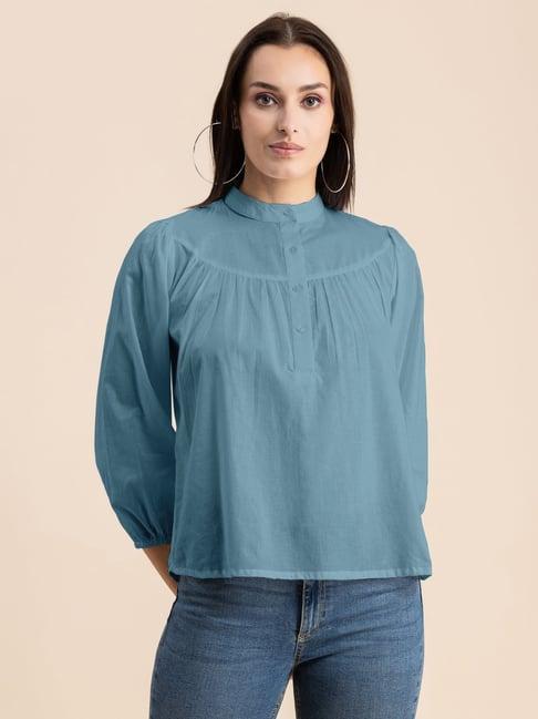 moomaya light blue cotton regular fit shirt