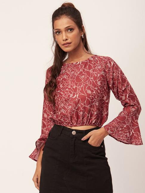 moomaya brown floral print crop top