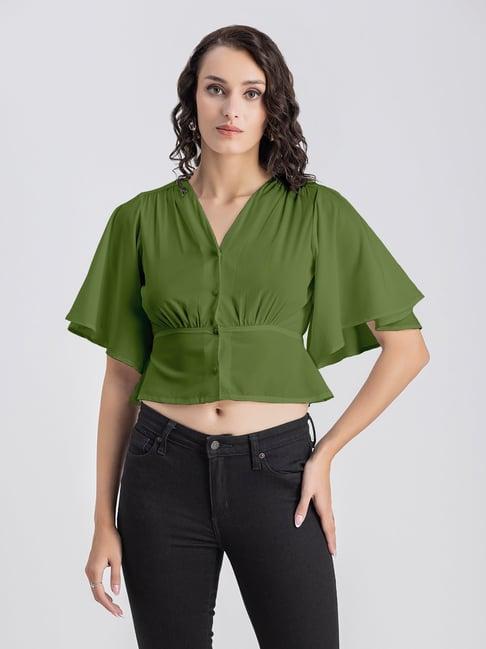 moomaya olive regular fit crop top