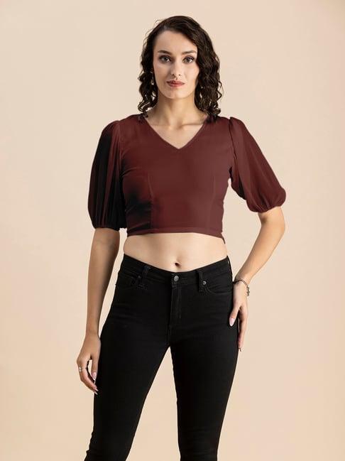 moomaya brown regular fit crop top